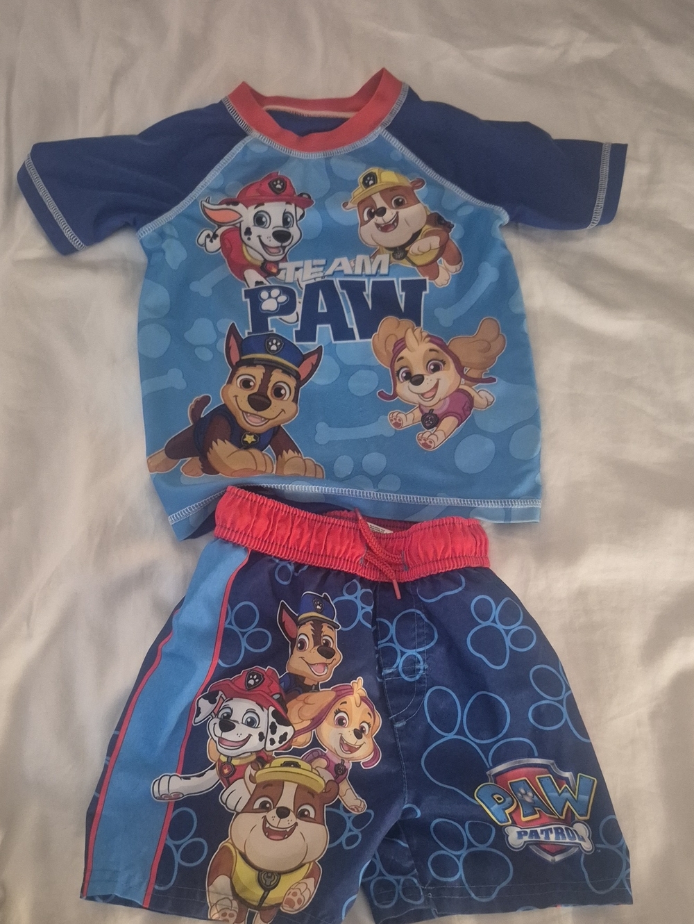 Nickelodeon Blue Red Paw Patrol Kids Swim Trunks & Rash Guard Set